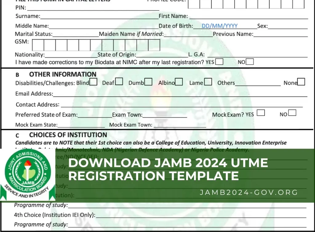 picture of jamb utme registration template